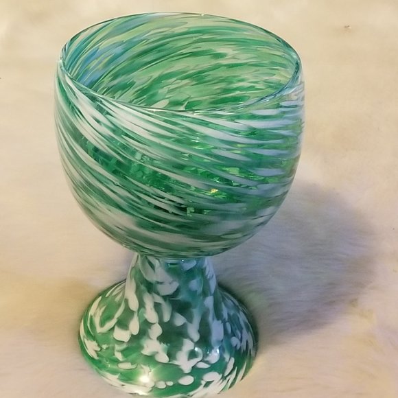 Other - Art Glass Green White Pedestal Glass Bowl